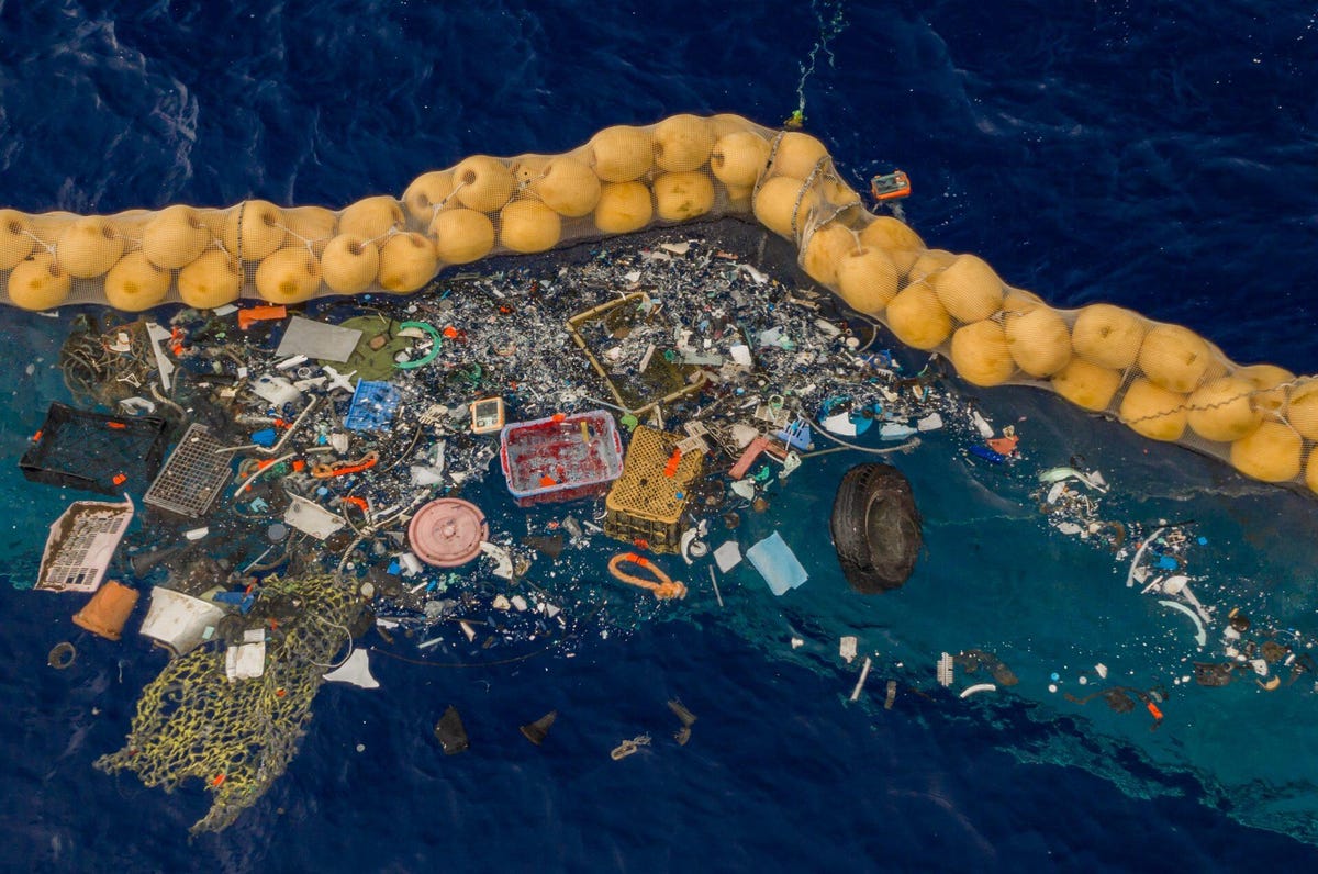 A mass of garbage in ocean waters