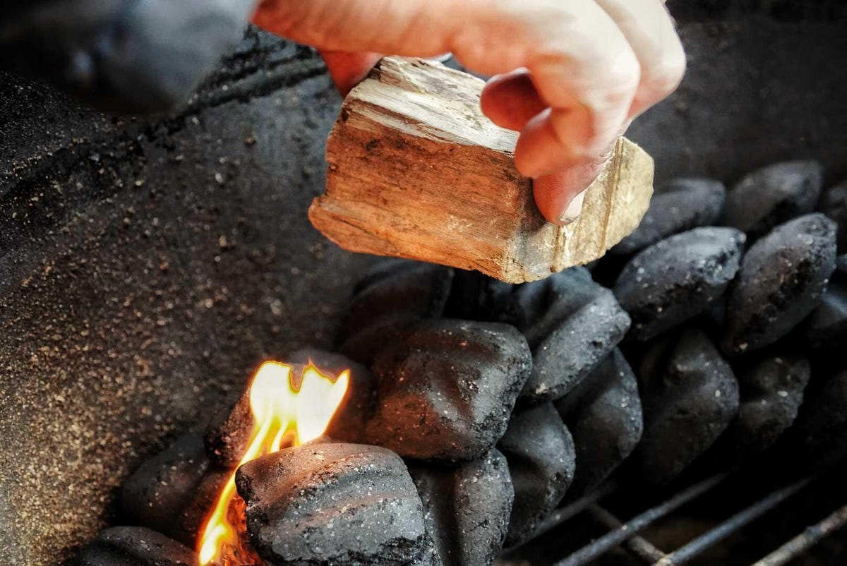 smokewood chunks on grill