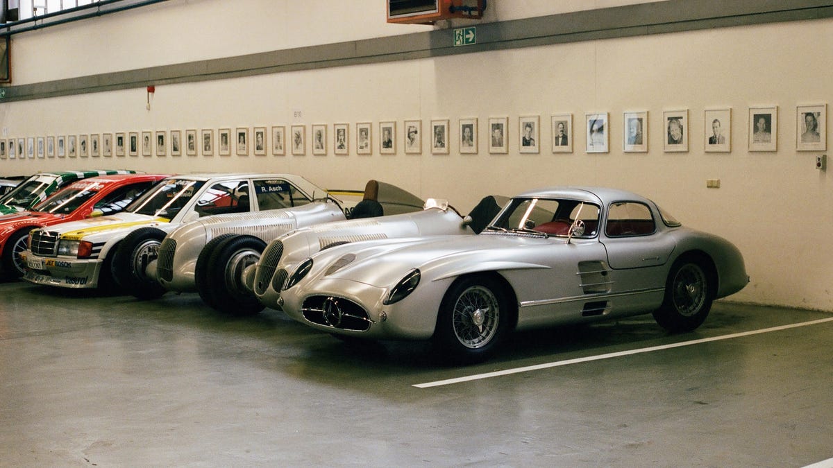 1955 Mercedes-Benz 300SLR Uhlenhaut Coupe parked indoors in a row of cars