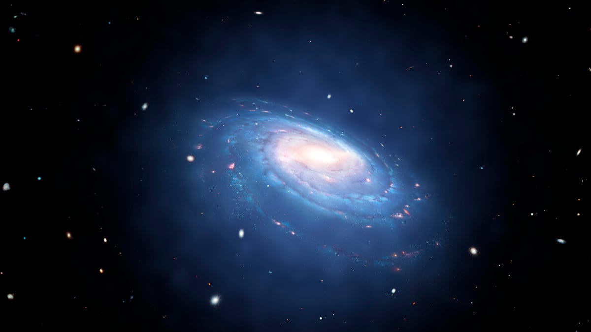 Dark matter halo surrounding galaxy, illustration