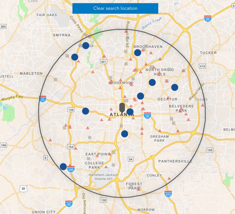 carte des emplacements Test to Treat pour les tests COVID près d’Atlanta