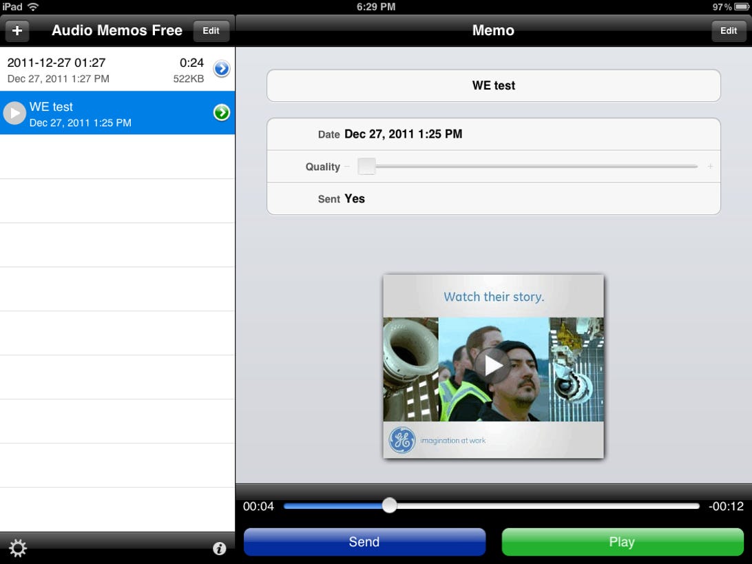 Audio Memos Lite voice recorder for iPad
