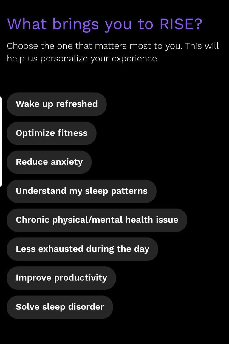 Screenshot of the goal page of the Rise sleep app