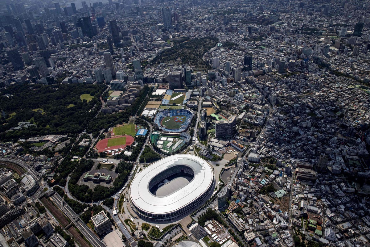 Aerial view of Tokyo and the Olympic Stadium