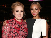 <p>Singers Adele (L) and Beyonce together at the Grammys in 2013. They're both top contenders for categories like Song of the Year and Album of the Year for the upcoming award show in 2017.</p>