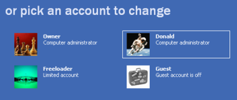 Photo of account profiles in Windows XP