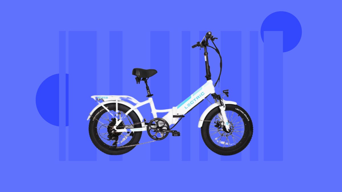 The  XP Step-Thru 3.0 e-bike from Lectric eBikes is displayed against a blue background.