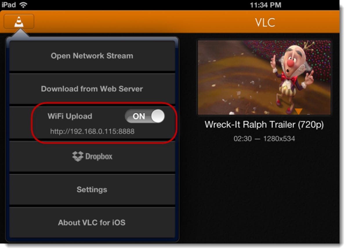 VLC for iOS WiFi Upload on