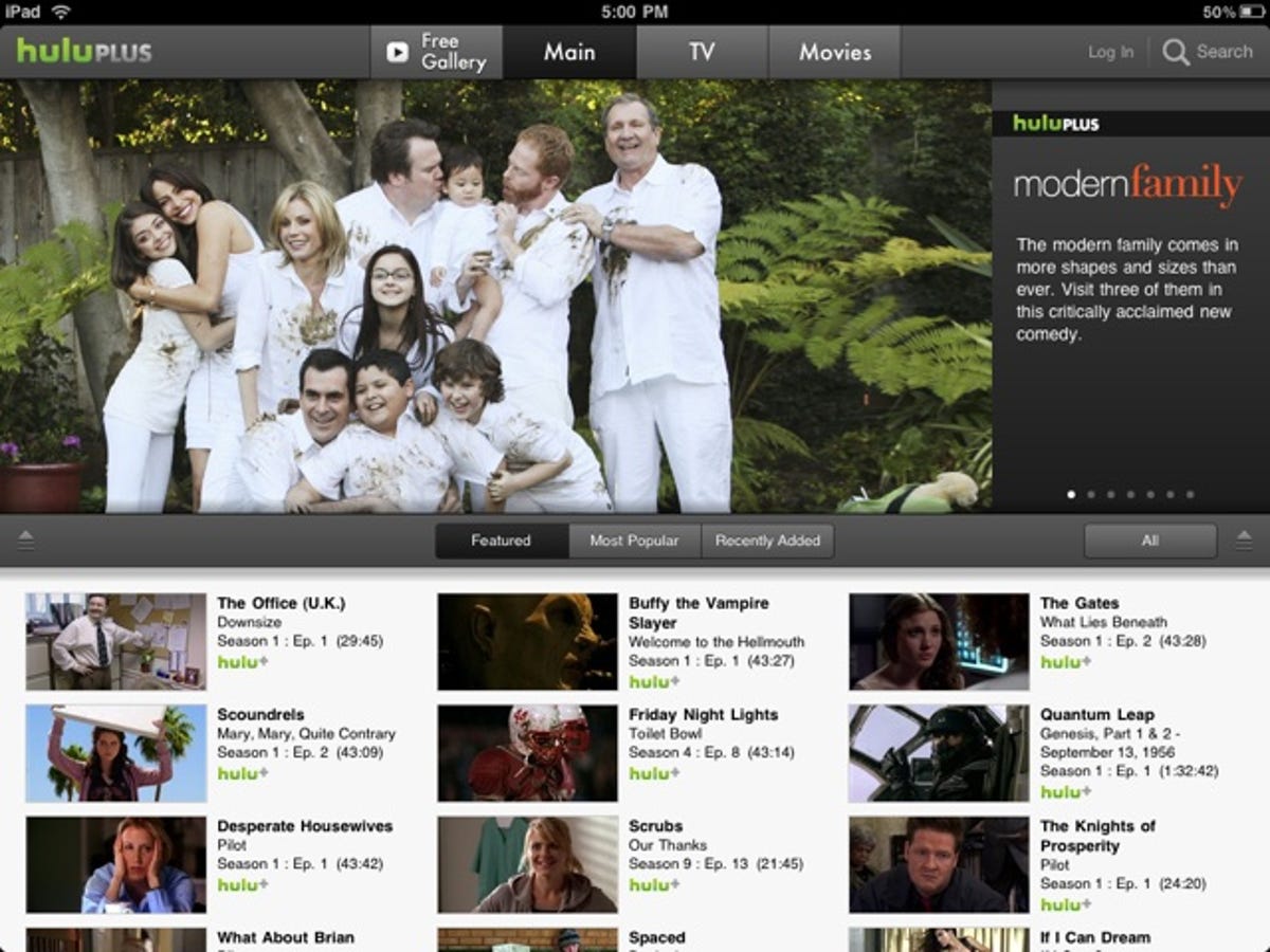 The iPad version of Hulu Plus looks and feels a lot like the Web version. And the video quality is superb.