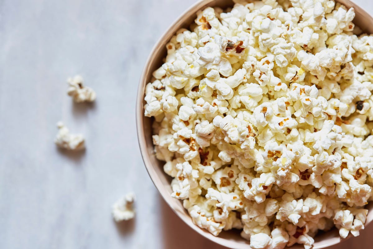 Portrait of a bowl of popcorn.
