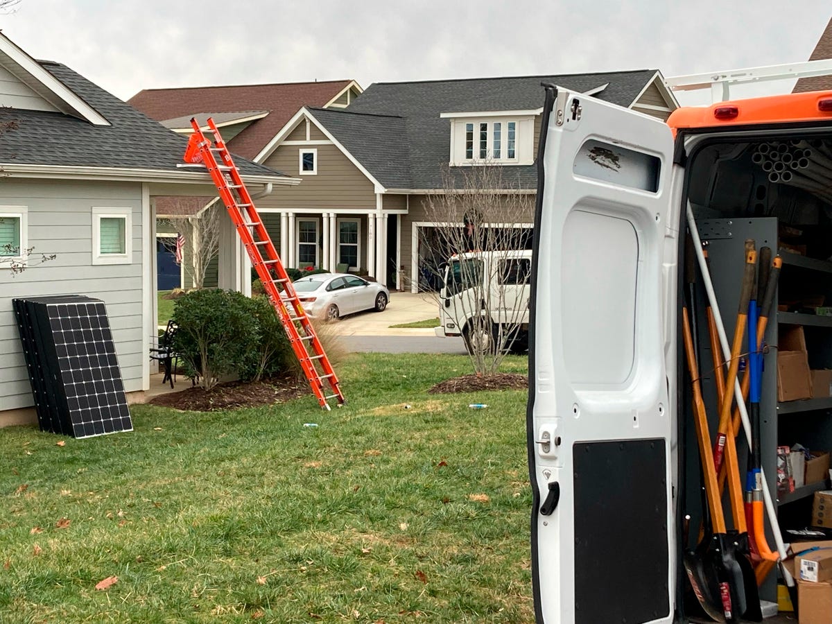 A solar panel installation taking place in North Carolina.