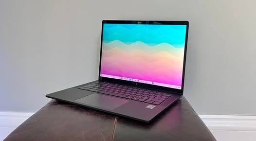 HP Dragonfly Pro Chromebook in front of a gray wall