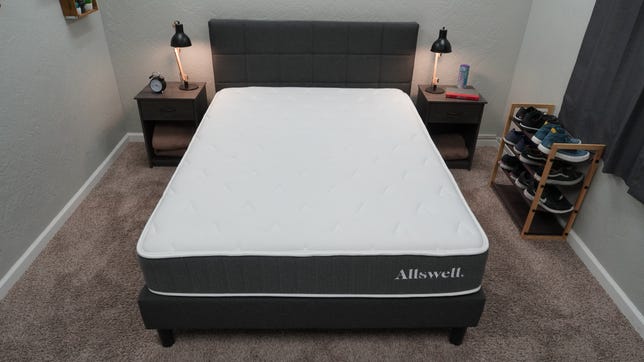 Allswell Mattress on a bed frame in the My Slumber Yard studio.