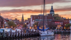 Twilight at the harbor at Downtown Annapolis, Maryland.