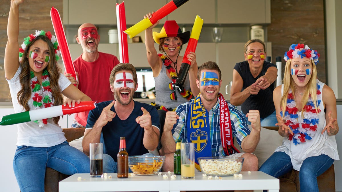 cheering international soccer fans