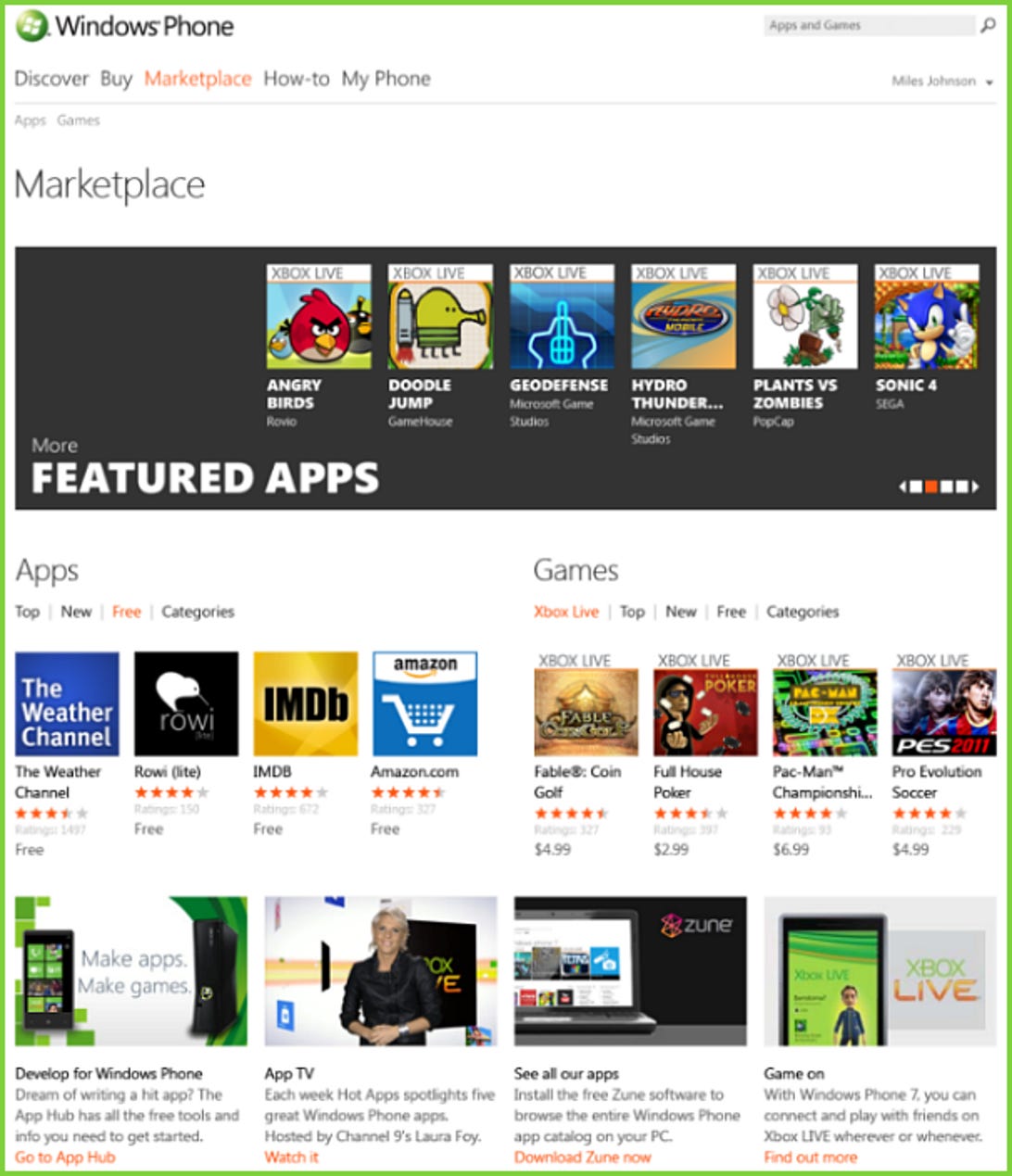 The new Windows Phone 7 online Marketplace