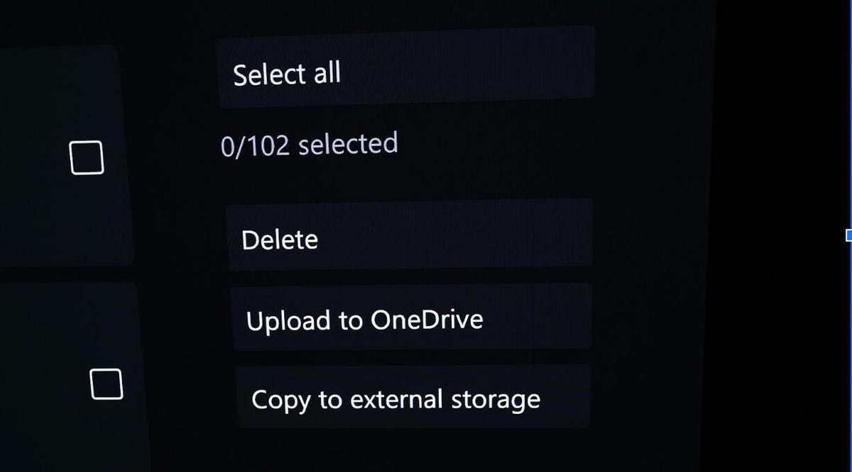 Captura de tela do Xbox oferecendo opções de backup.