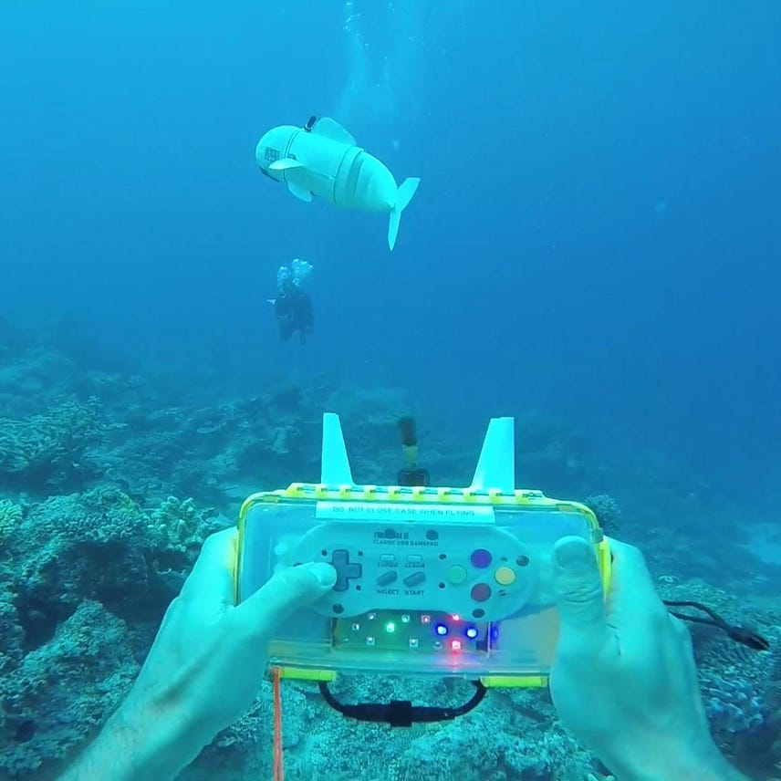 This robotic fish is controlled with a SNES controller