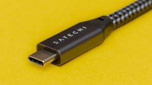 a closeup of the USB-C connector on a Satechi 2.6ft USB 4 cable