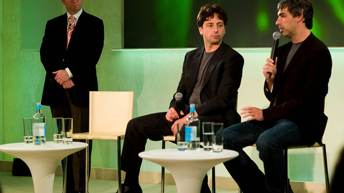Google&apos;s Larry Page (right) has his work cut out for him now that Google&apos;s ruling trio of Eric Schmidt (left) and Sergey Brin has changed.