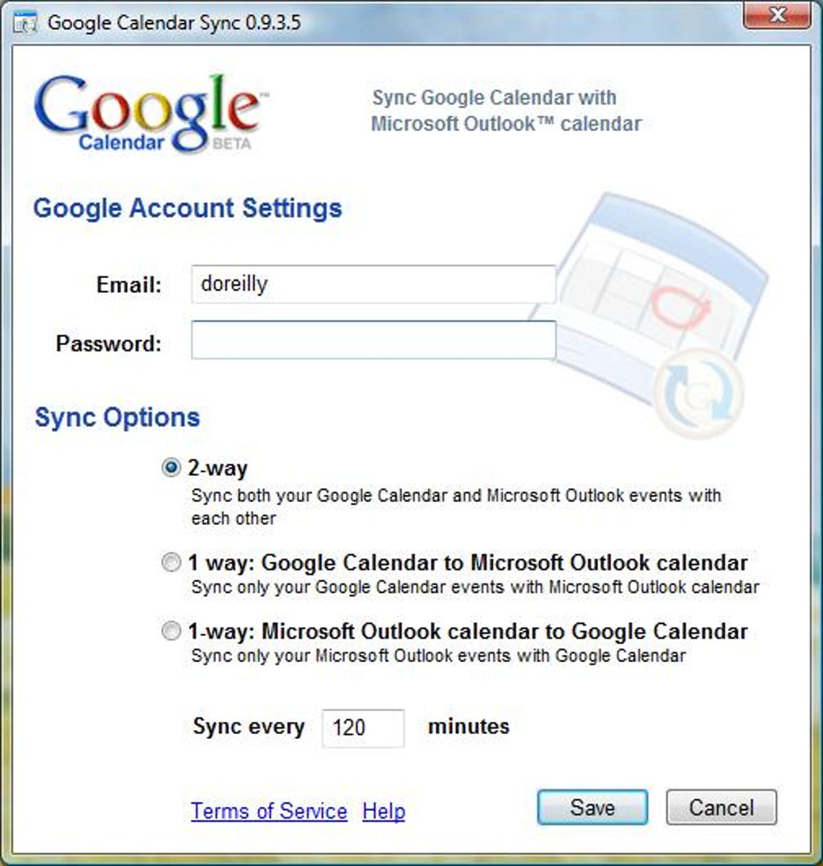 Google Calendar Sync settings
