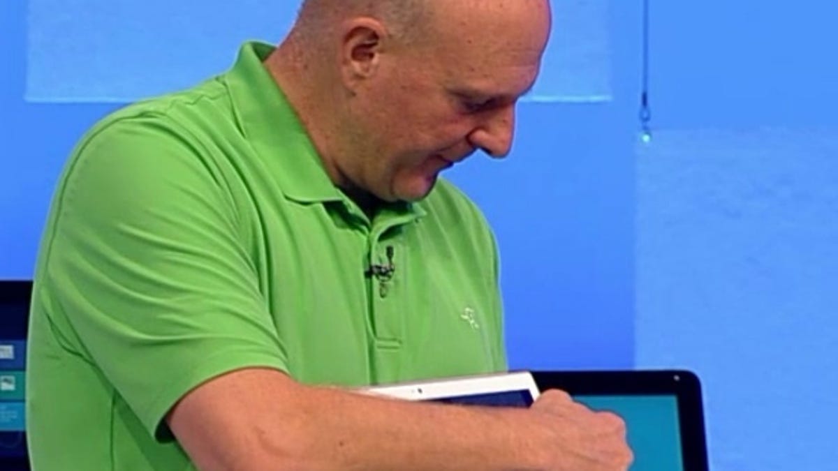 Microsoft CEO Steve Ballmer demonstrates the touch-capable Acer Aspire S7 today at the Build conference.