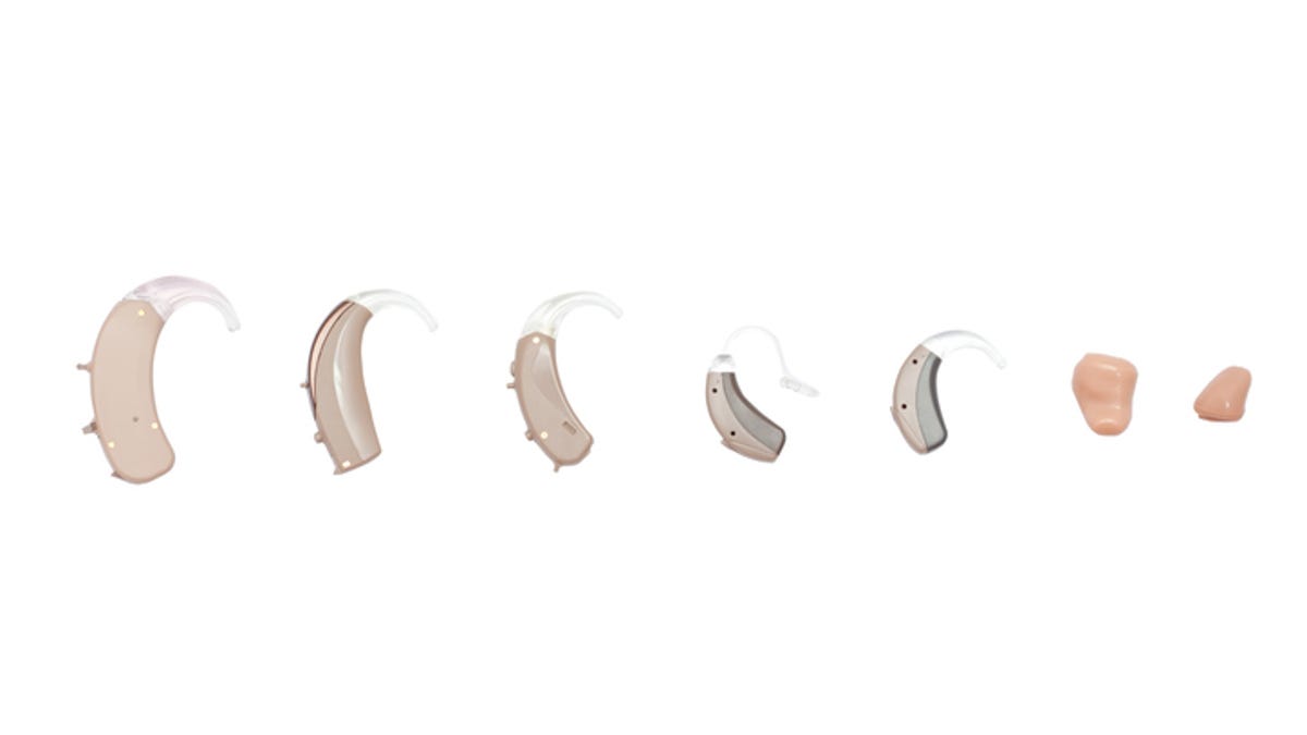 Row of types of different types of hearing aids.