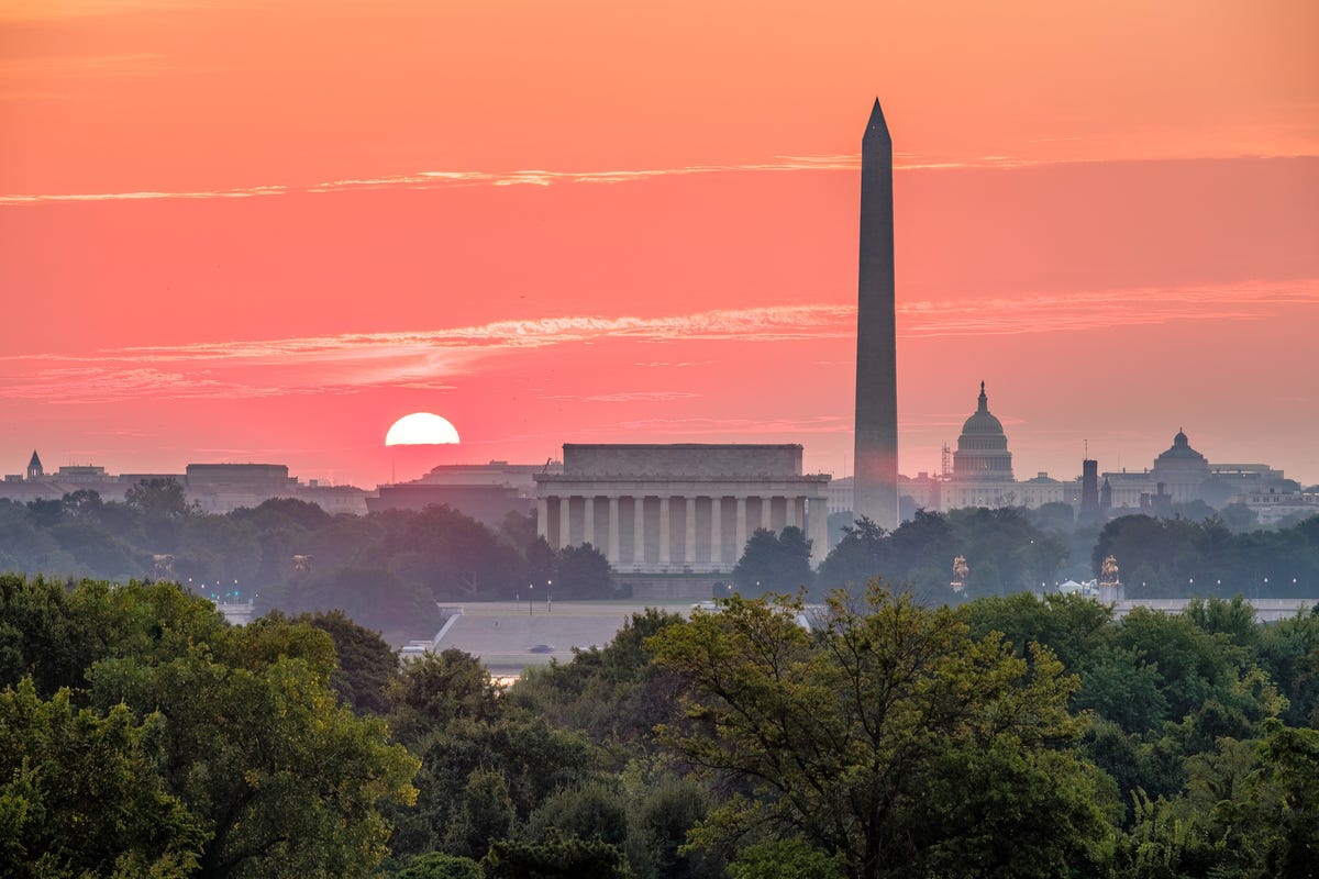 Summer sunrise over Washington, DC.