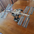A lego International Space Station on a table