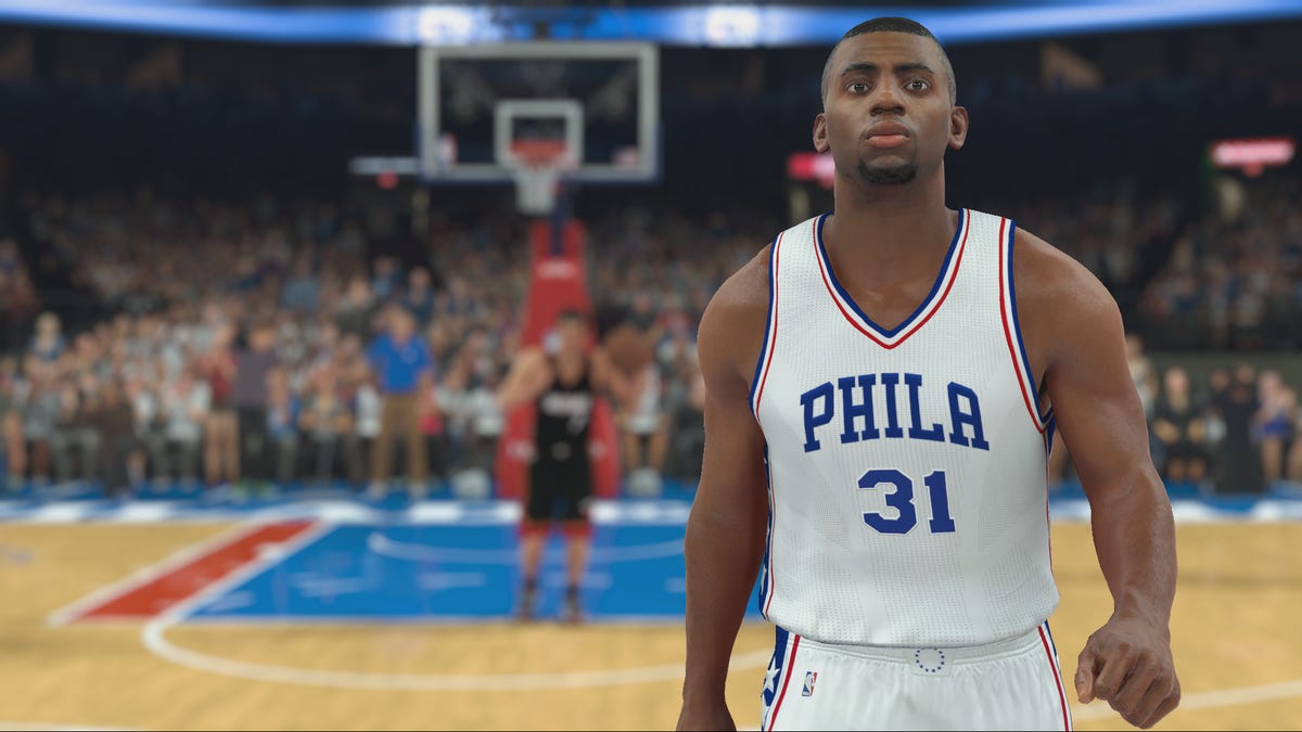 Philadelphia 76ers' swingman Hollis Thompson's image on the NBA2K 17 video game. Thompson interned at game maker 2K this summer.