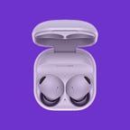 Samsung Galaxy Buds 2 Pro in purple with case open