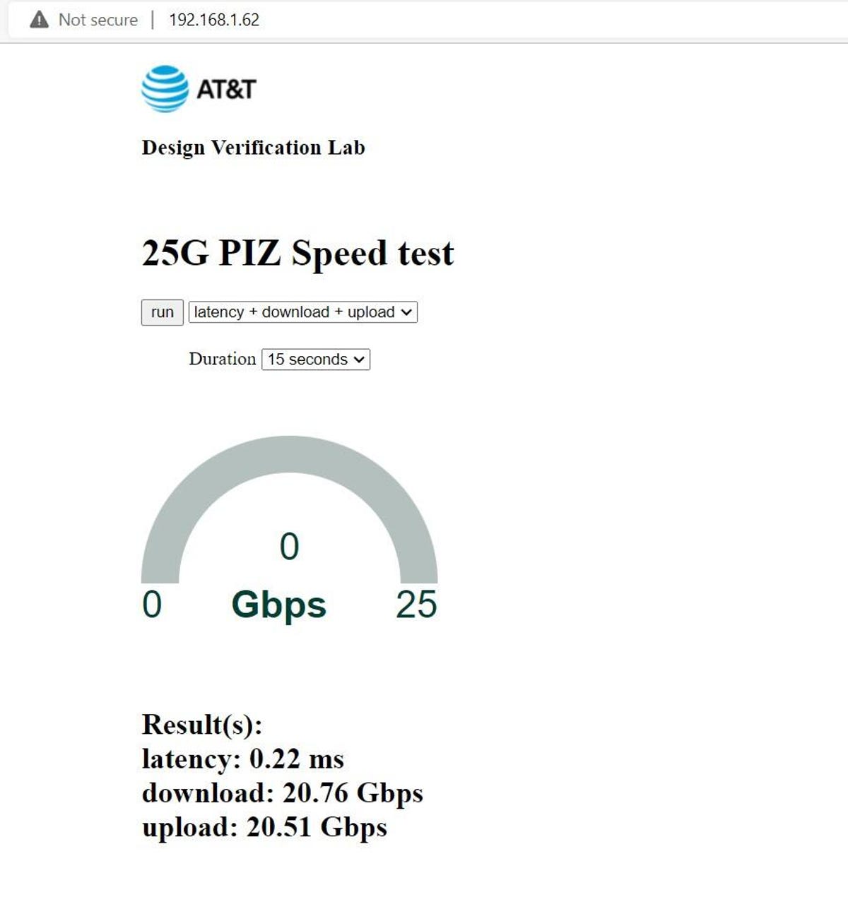 AT&T speed test for its new fiber connection