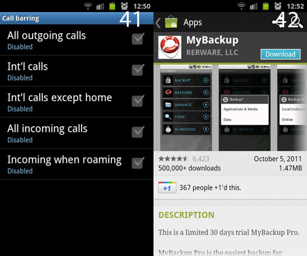 Android call forwarding, barring and waiting, backup contacts