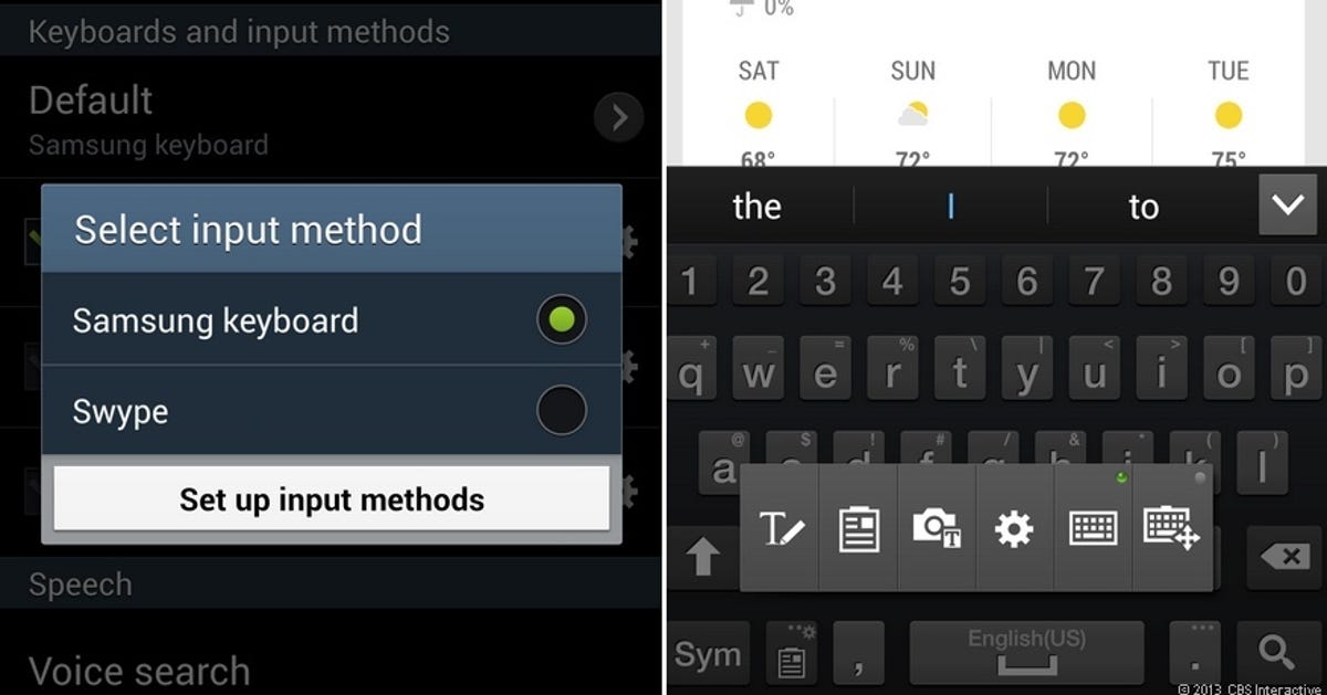 Keyboard options on the Samsung Galaxy S4