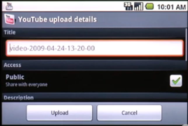 YouTube video uploading on Android 1.5