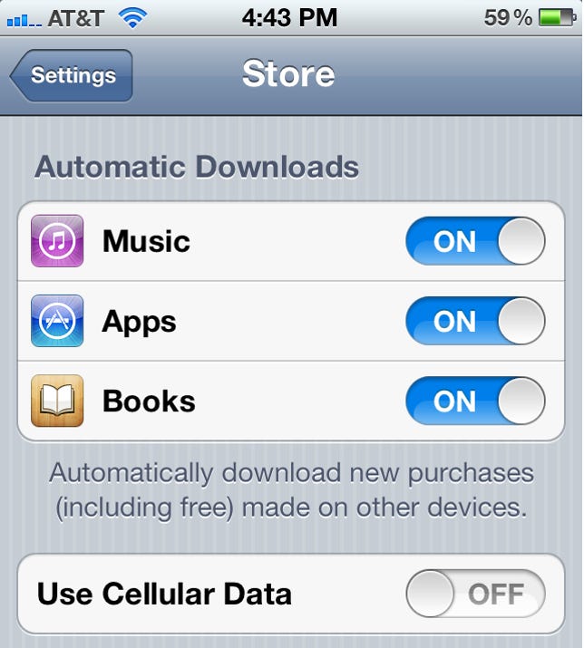 On iOS devices, you can turn off certain download types from App Store to minimize Internet use.