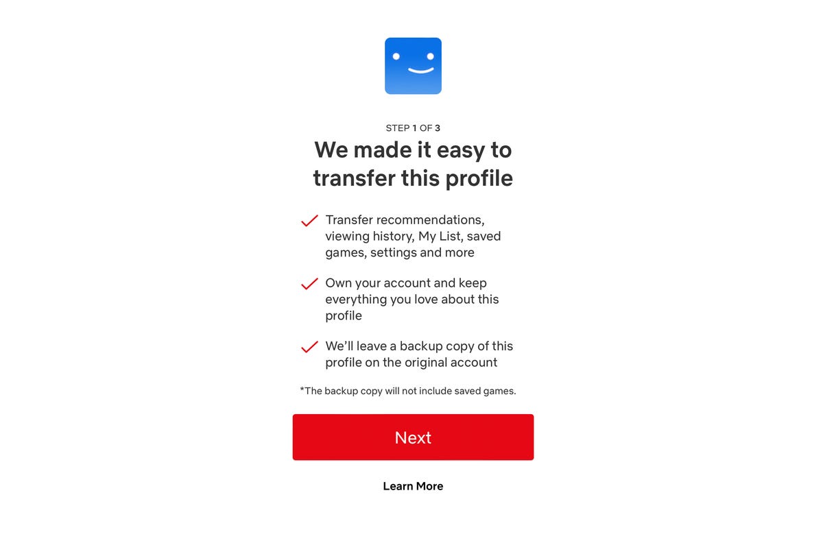 Transfer profile to another account on Netflix