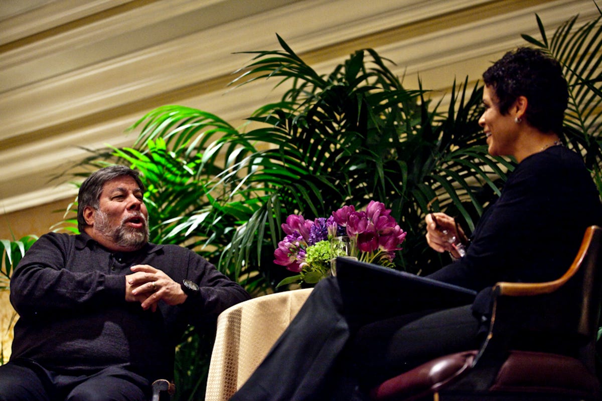 Steve Wozniak speaks with journalist Dana King in San Francisco.