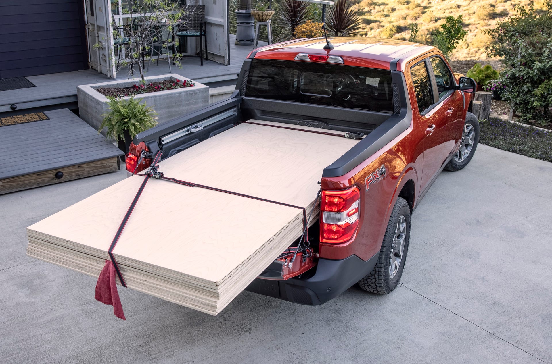 2022 Ford Maverick hauling plywood