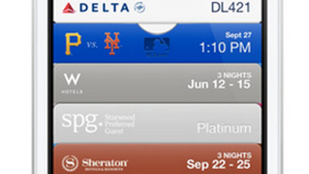 Passbook on Apple's iPhone 5. Starbucks' integration can be seen on the very bottom card.