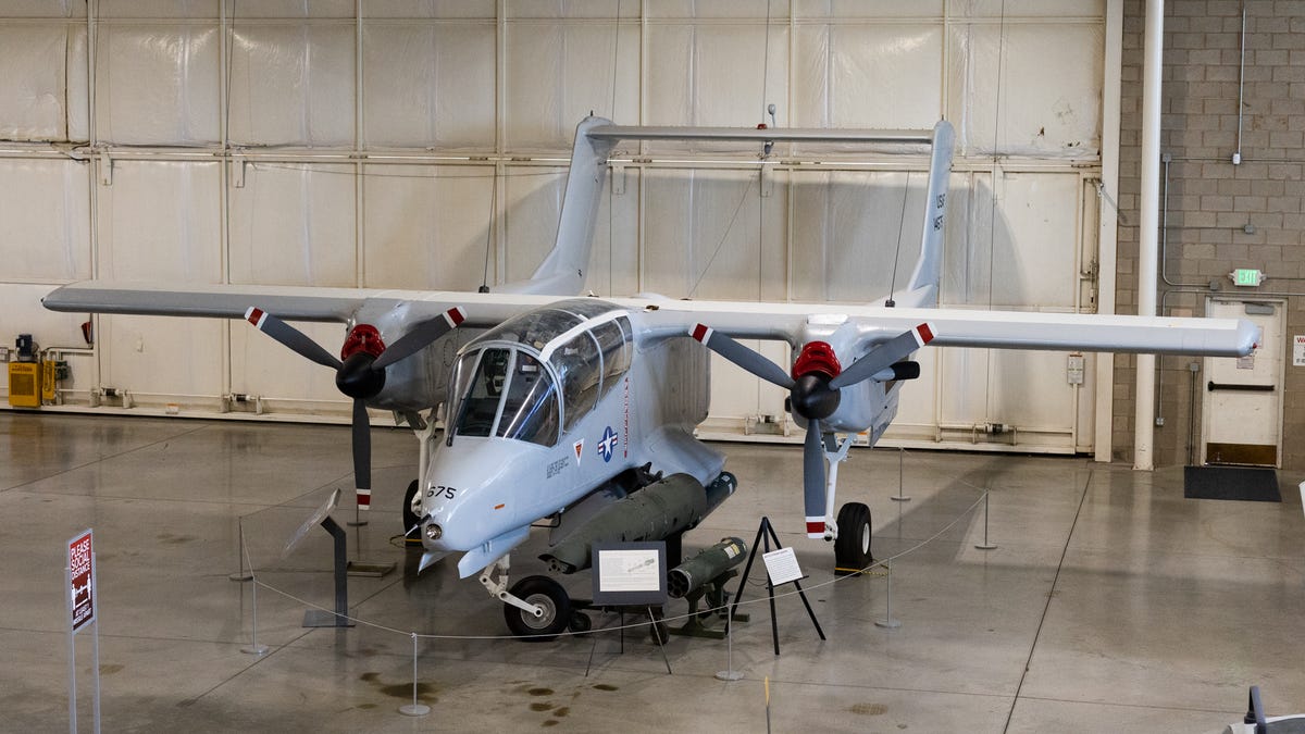The twin-boom and twin-propeller OV-10 Bronco.