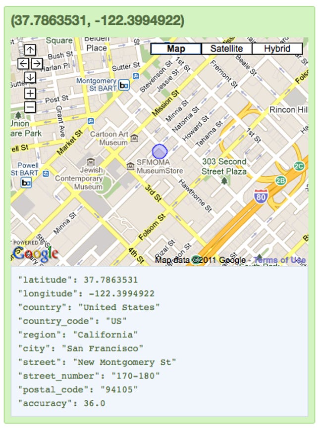 A wireless MAC address from a coffeeshop in San Francisco's Mission district was also spotted here.