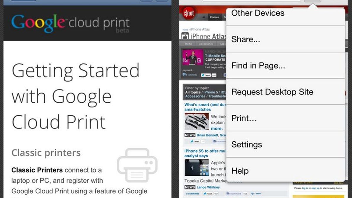 Chrome for iOS now lets you print Web pages via AirPrint or Google Cloud Print. The latter also supports print-to-PDF via Google Drive.