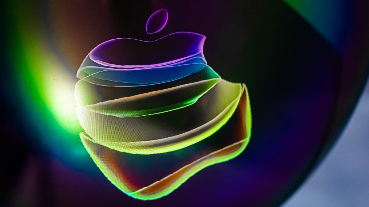 Translucent Apple logo with five horizontal lines through it