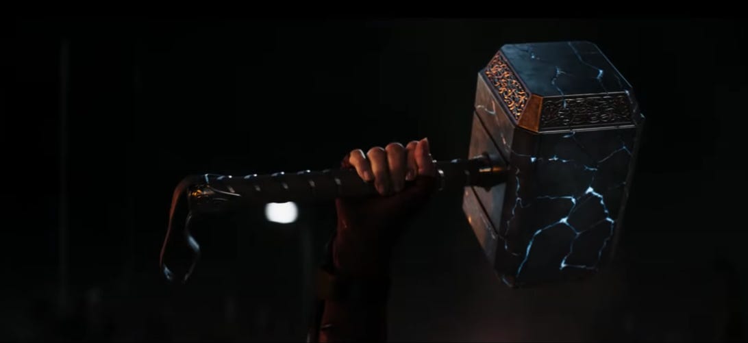 Jane Foster wields a reforged Mjolnir in Thor: Love and Thunder.