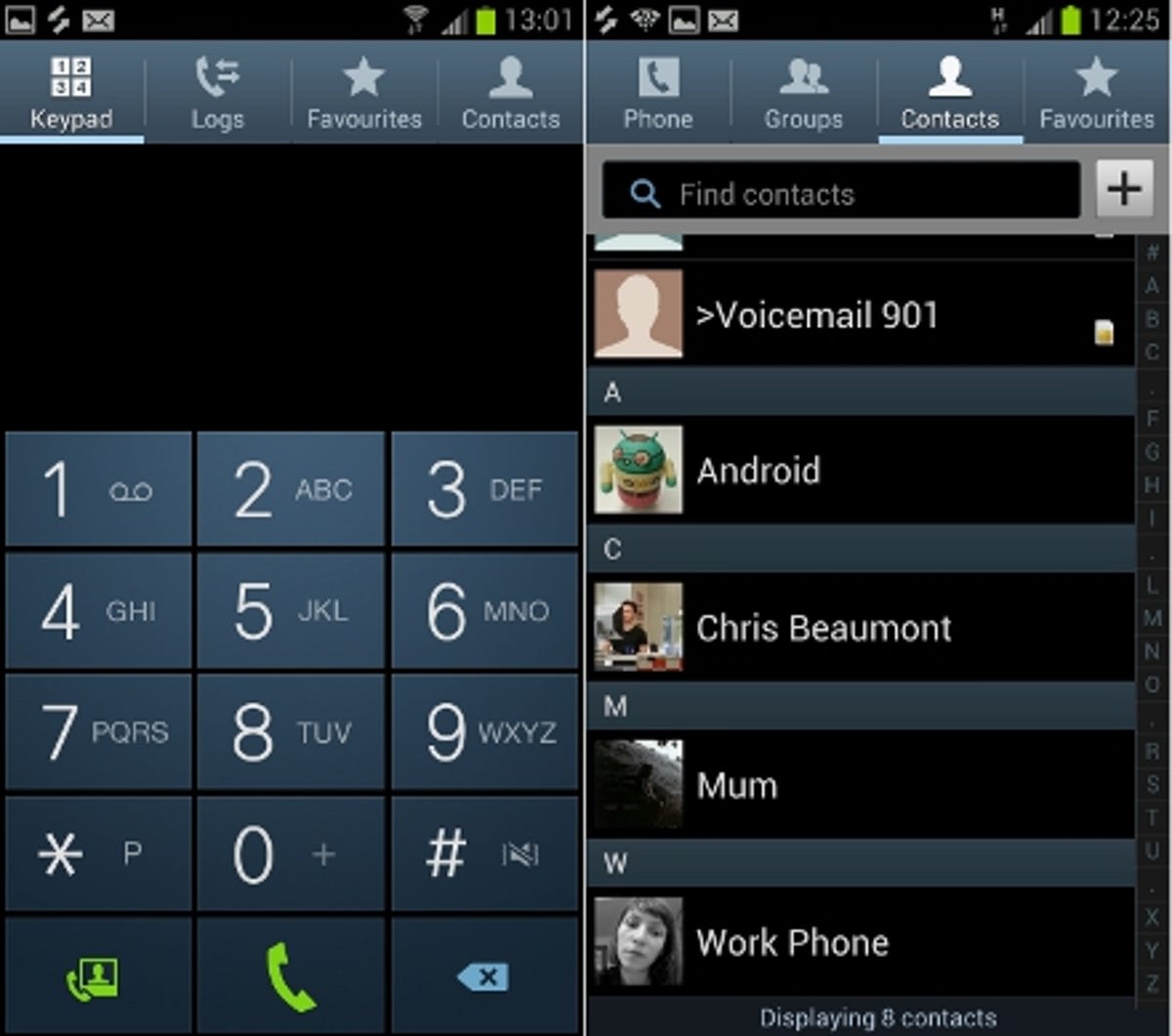 Samsung Galaxy S3 dialling contacts