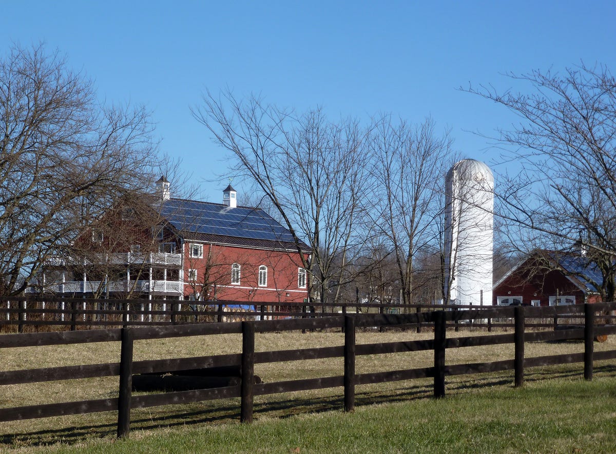 Solar panels on a rural property.