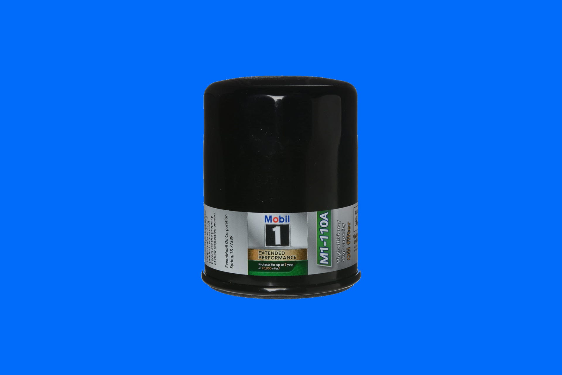 Mobil 1 Extended Performance Oil Filter on a blue background