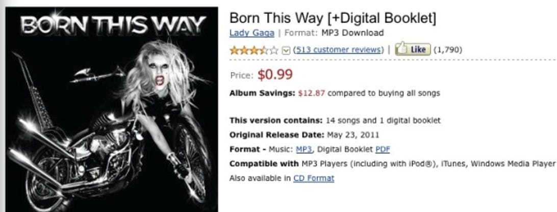 Lady Gaga's 'Born This Way' surpassed 1 million in unit sales in its first week.