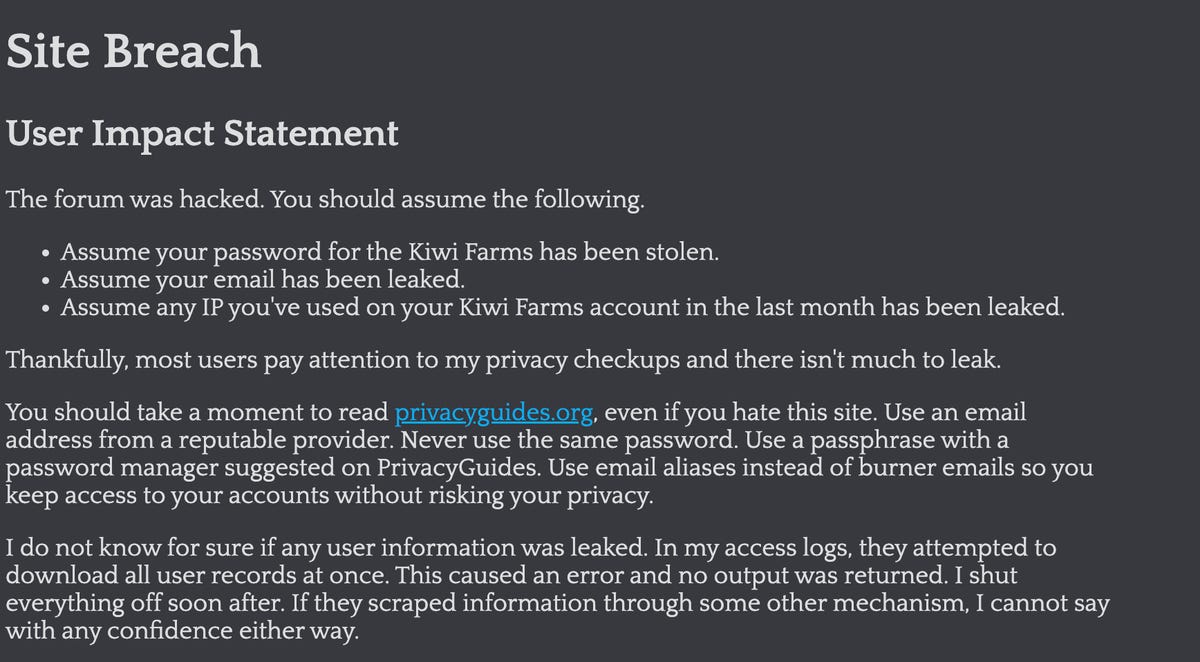 Kiwi farms statement
